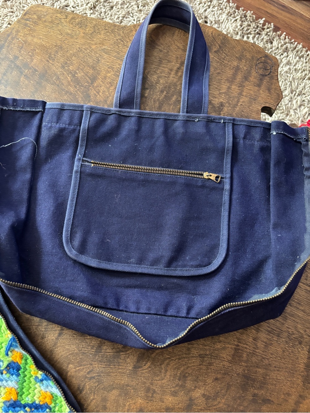 Handmade Needlepoint Zip-Off Denim Tote Bag | Vintage Style - Picture 3 of 7